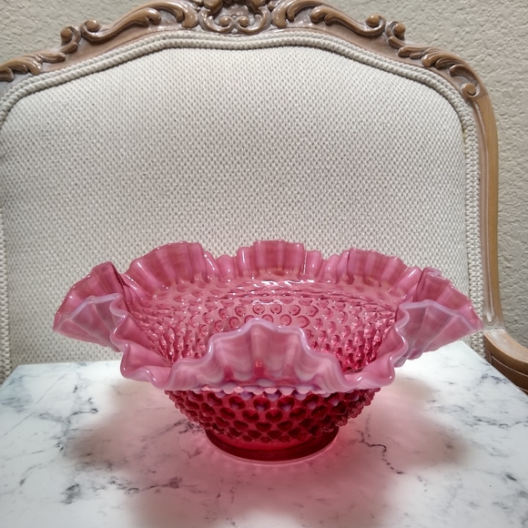 Fenton Cranberry Opalescent Hobnail Bowl - Picture 5 of 9